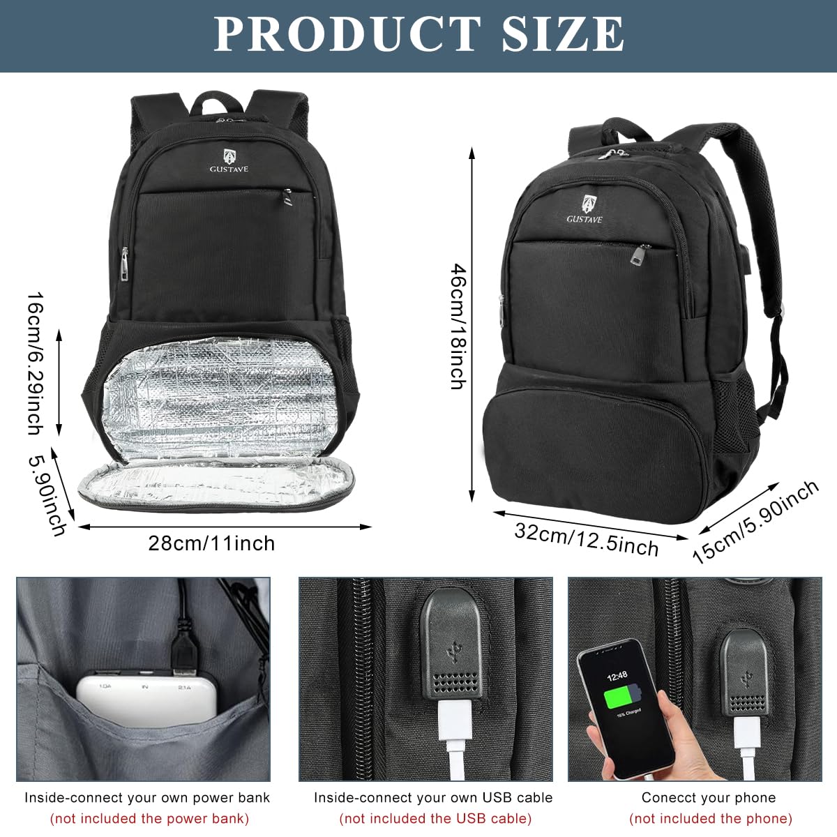 GUSTAVE Laptop Backpack for Travel and Work with Insulated Waterproof Compartment 17.3 in | Multi-Compartment Design