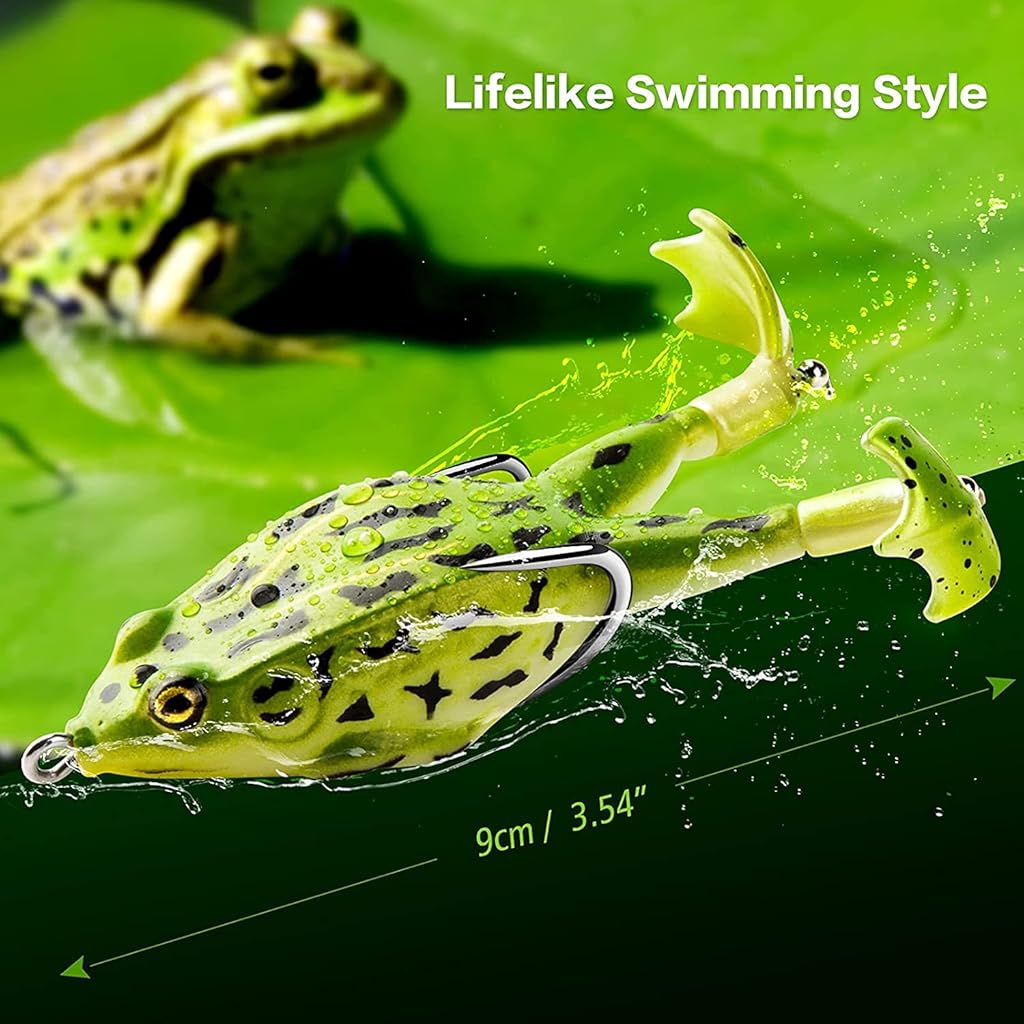 Proberos® 2 Pcs Double Propellers Frogs Soft Bait High Simulation Soft Silicone Fishing Lures Prop Frog Lures for Bass Realistic Design Floating Weedless Baits Kit (Random Color