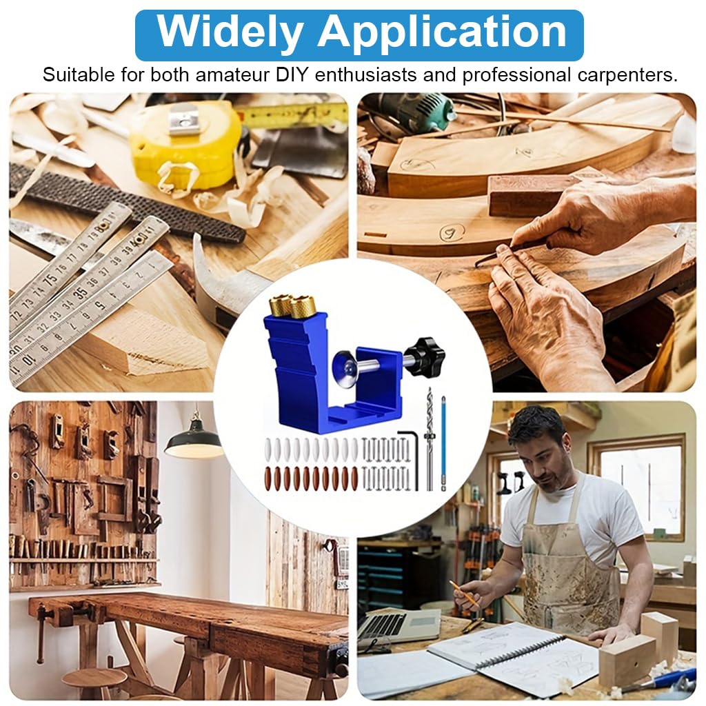 Serplex Woodwork Hole Drill Guide for Cabinet Making with Dual Hole 15° Design | Aluminum Alloy 46Pcs Set