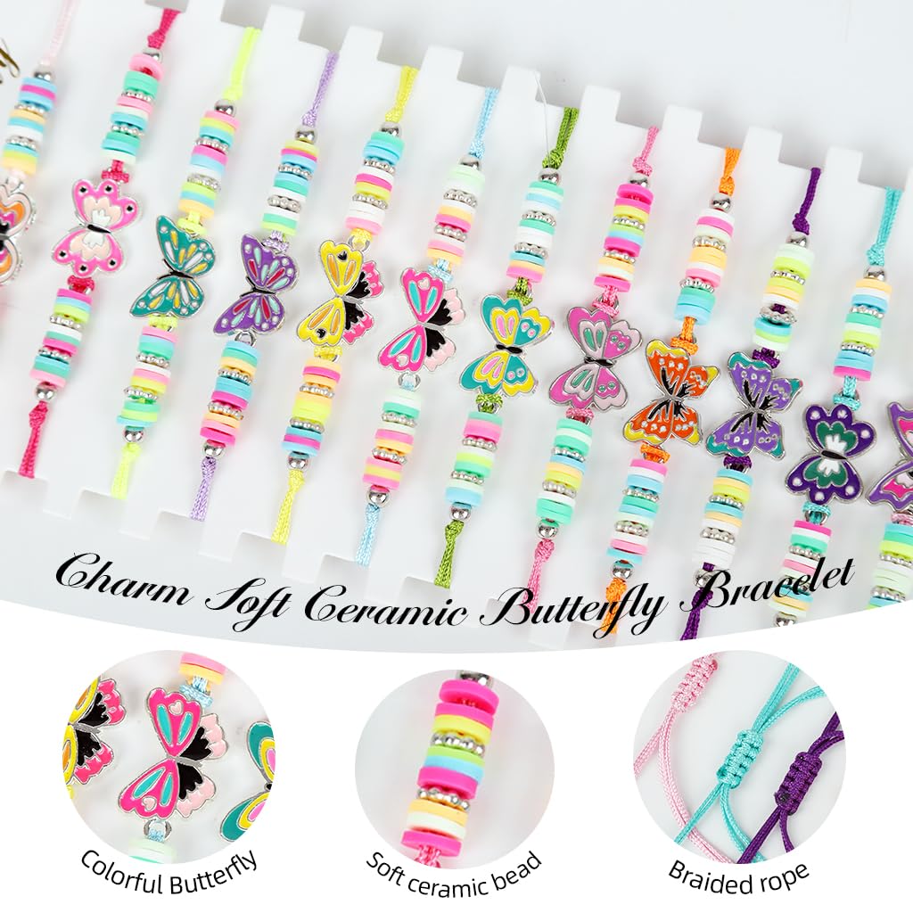 SANNIDHI Bracelets Set for Girls featuring Adjustable Braided Rope and Colorful Butterfly Charms | 12Pcs Friendship Jewelry Gift