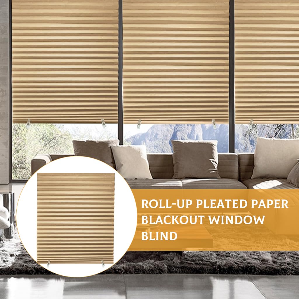 HASTHIP Blinds for Windows Without Drill featuring Roll Up Pleated Paper Design 47x70 in | Light Filtering and UV Protection for Home or Office