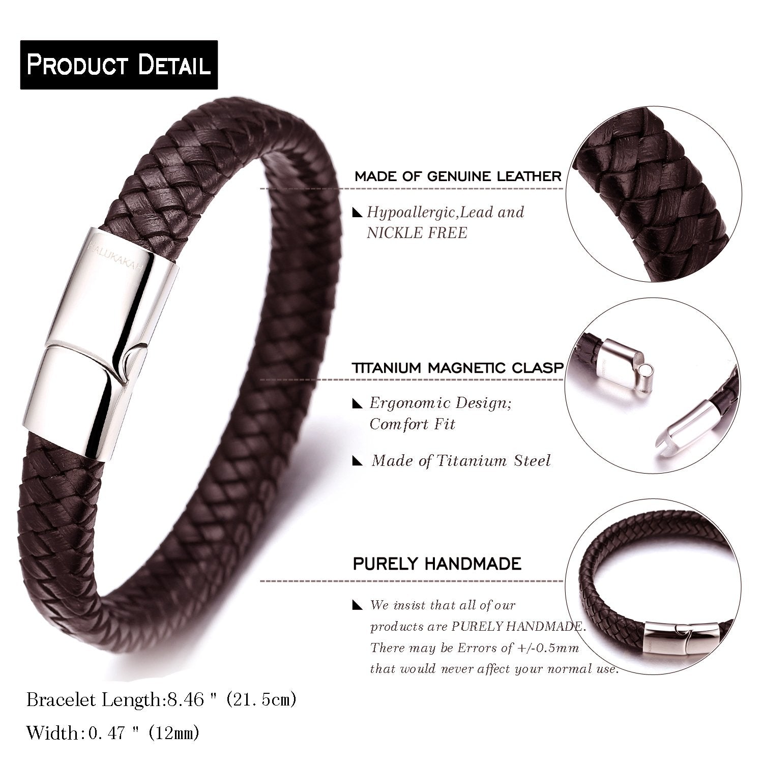 SANNIDHI Leather Bracelet for Men and Women with 8.46 in Braided Hoop Design | Brown