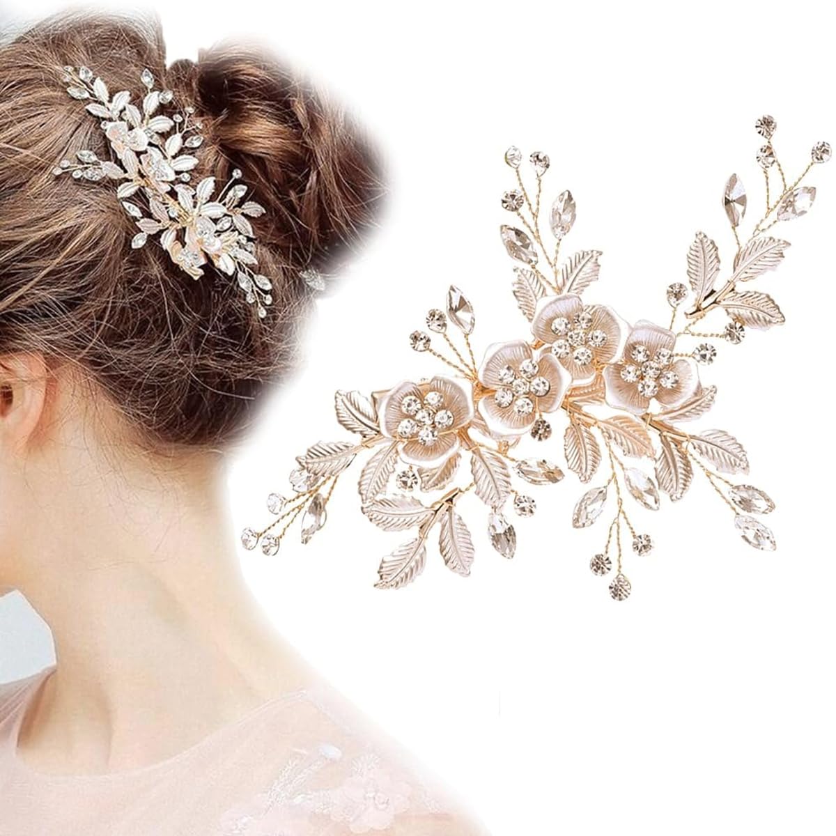 PALAY Flower Hair Clips for Women featuring Rhinestones and Metal Floral Design | Elegant Bridal & Party Hair Accessory