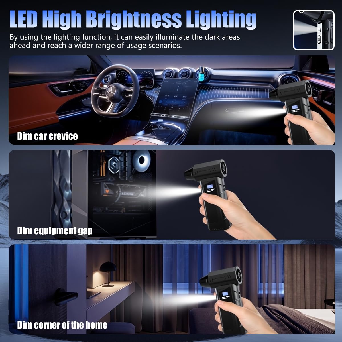 ZORBES Cordless Air Duster for PC and Car Cleaning with 11000RPM Motor & 4 Speeds | LED Light