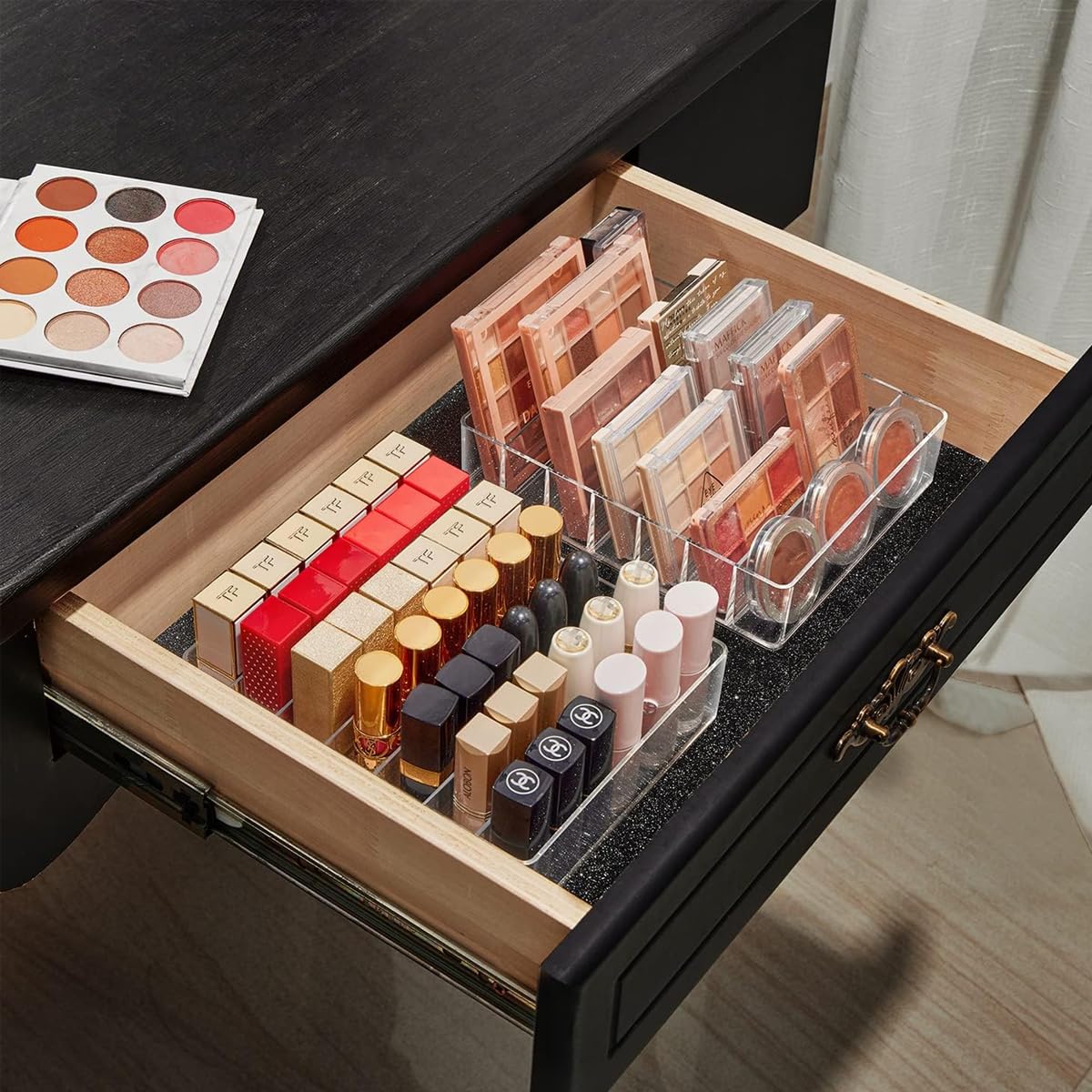 MAYCREATE Makeup Organizer for Vanity and Drawer with 7 Divided Sections Clear Acrylic Design