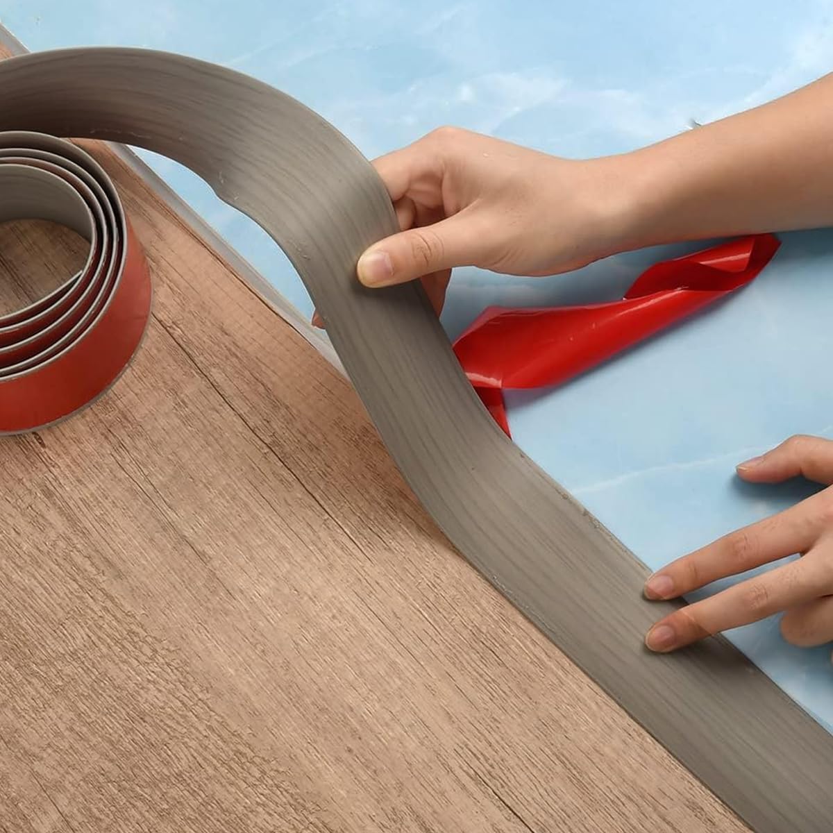 HASTHIP Floor Transition Strip for Joining Floor Gaps with Self Adhesive PVC 47.2 x 1.57 in Gray | Easy Trim Fit