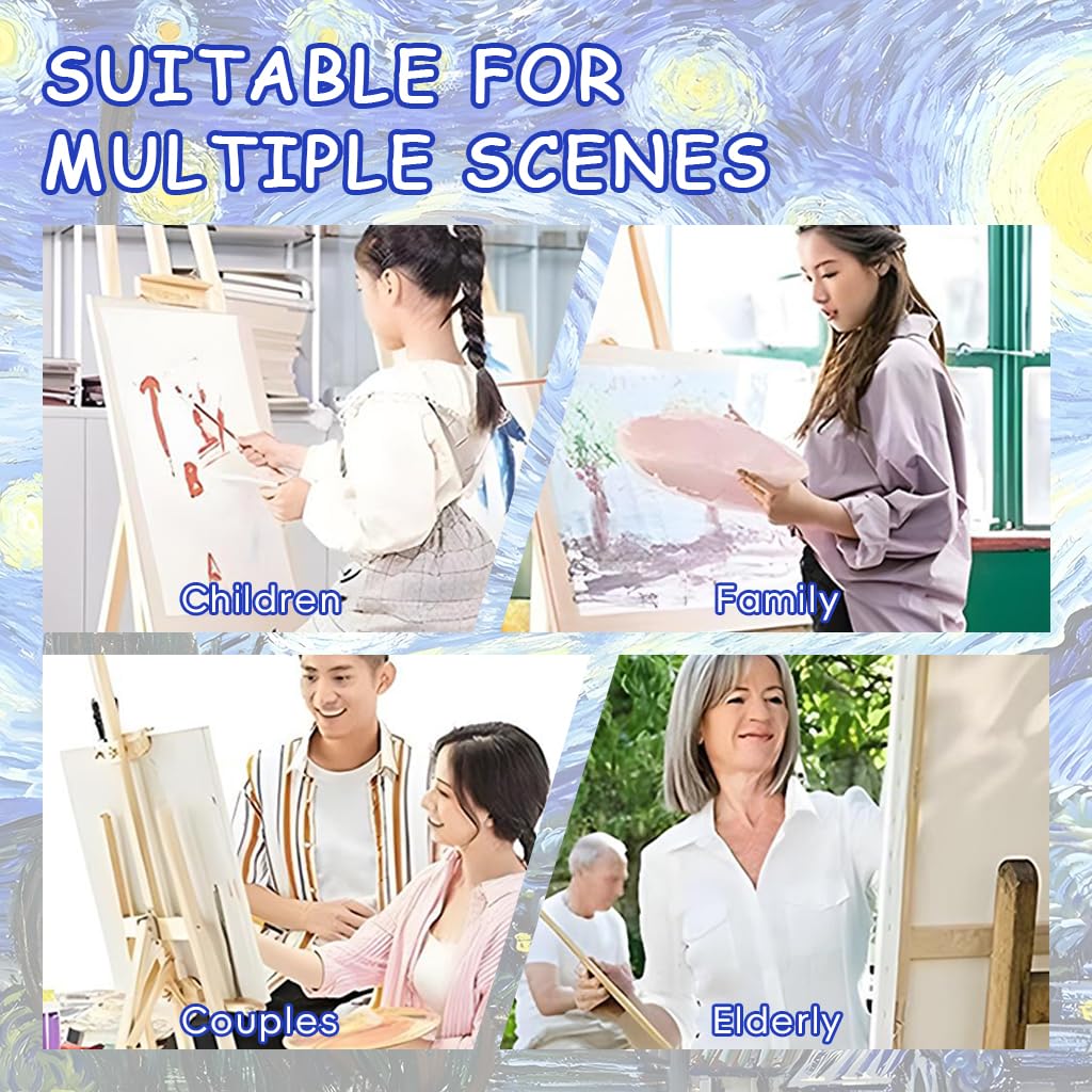 HASTHIP DIY Art Paint Kit by Number for Beginners with Pre Framed Canvas 15.7x19.6 in | Starry Night Oil Painting Set