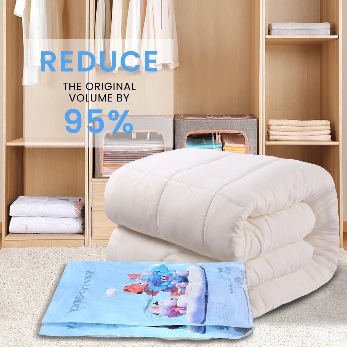 Supvox Vacuum Storage Bags for Clothes and Bedding with Electric Pump 8Pcs | Double Seal PA&PE