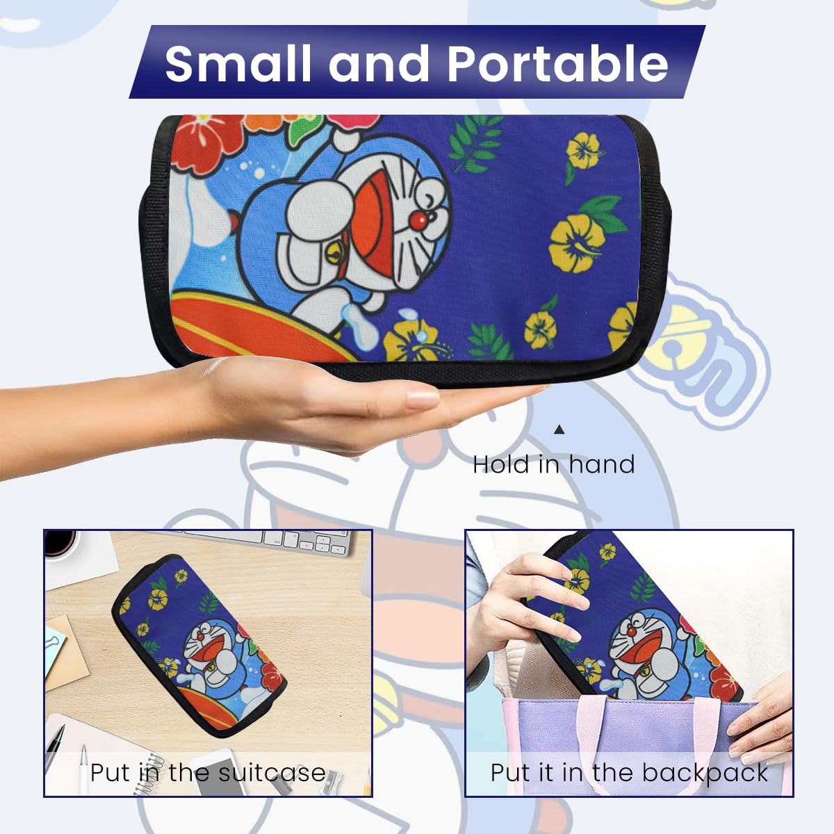 Fancyku Doraemon Pencil Case for Students with Dual Compartments and PU Cover | Kids Gift