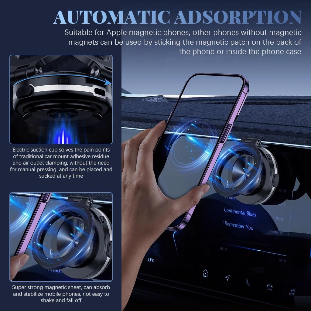 STHIRA Magnetic Mobile Holder for Car with 360 Degree Rotation and Strong Suction Cup | Multi Surface Mount for Dashboard Kitchen or Office