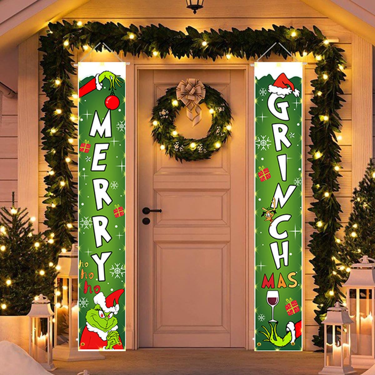 Venzina® Christmas Decorations Fun Christmas Door Couplet Wall Hanging Couplet Outdoor Yard Front Porch Couplet Set, Hanging Merry Christmas Decorations Couplet for Porch, Door, Balcony