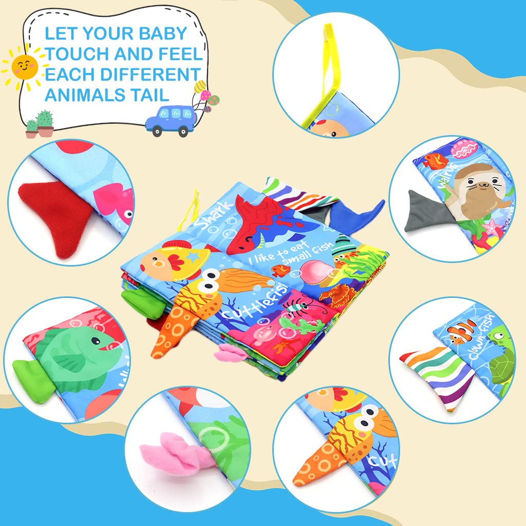 PATPAT® Cloth Books for Babies, 3D Baby Cloth Book, Cute Ocean Animal Theme Soft Cloth Books, 6 Pages Early Development Baby Cloth Book for Baby Toddler 3-18 Months (Ocean Animals Cloth Book)