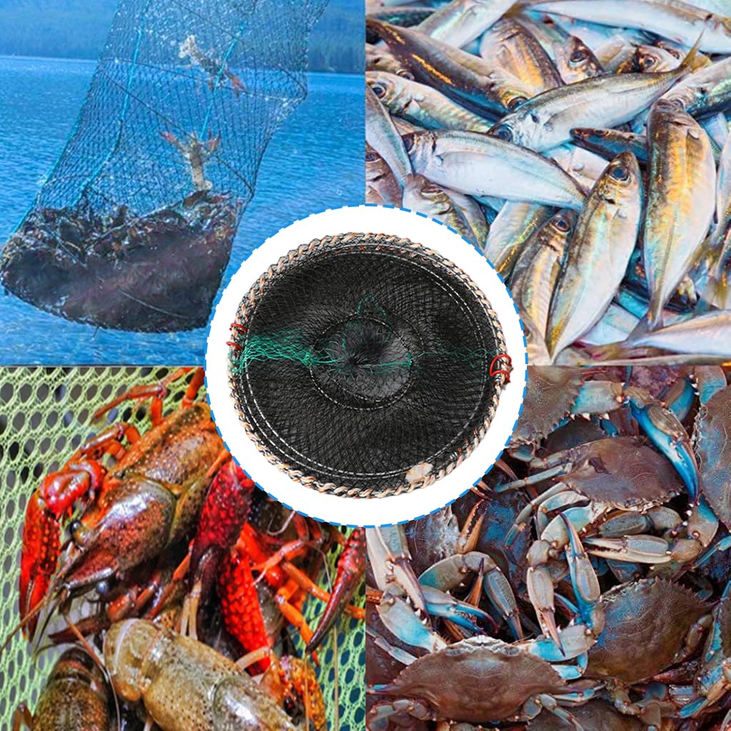 Proberos Fishing Net for Crabs Shrimps and Fish with Spiral Steel Frame | 40×80 cm Sturdy Nylon Mesh