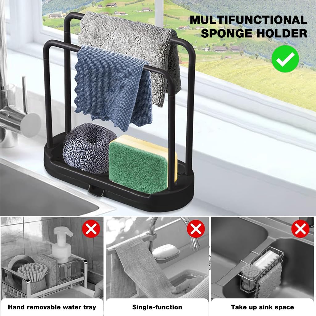 HASTHIP Kitchen Dish Cloth Rack for Countertop Use with Dual Row Drying Design 2PCS