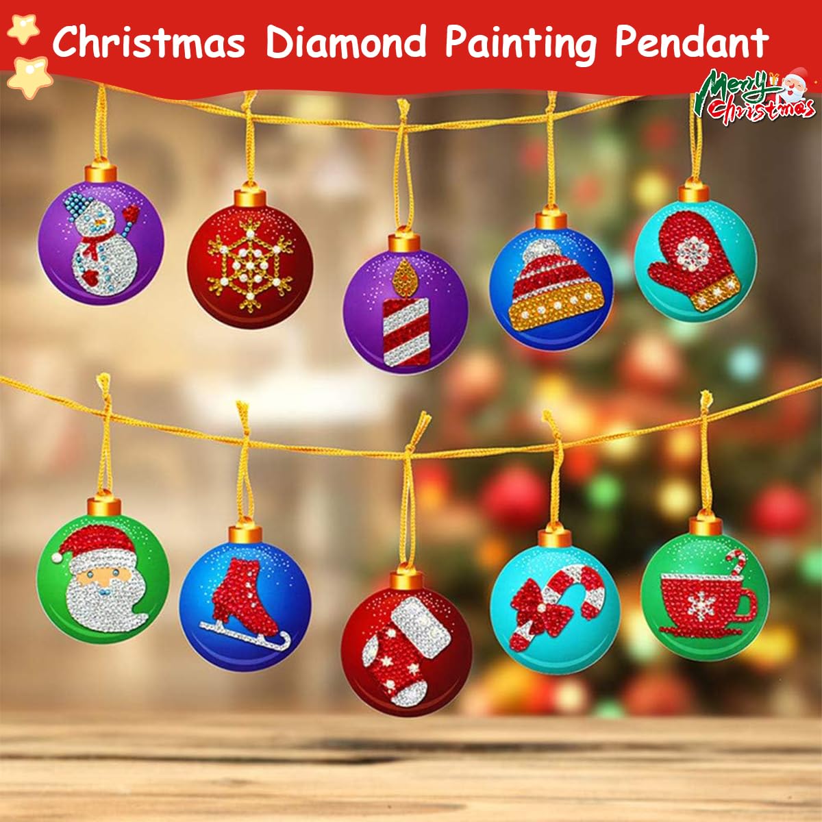 HASTHIP® 10Pcs DIY Diamond Painting Christmas Tree Ornament Sparkling Hanging Christmas Tree Pendant Christmas Gift Box Charms Decoration DIY Diamond Painting Kit with Tools DIY Home Decor Kit