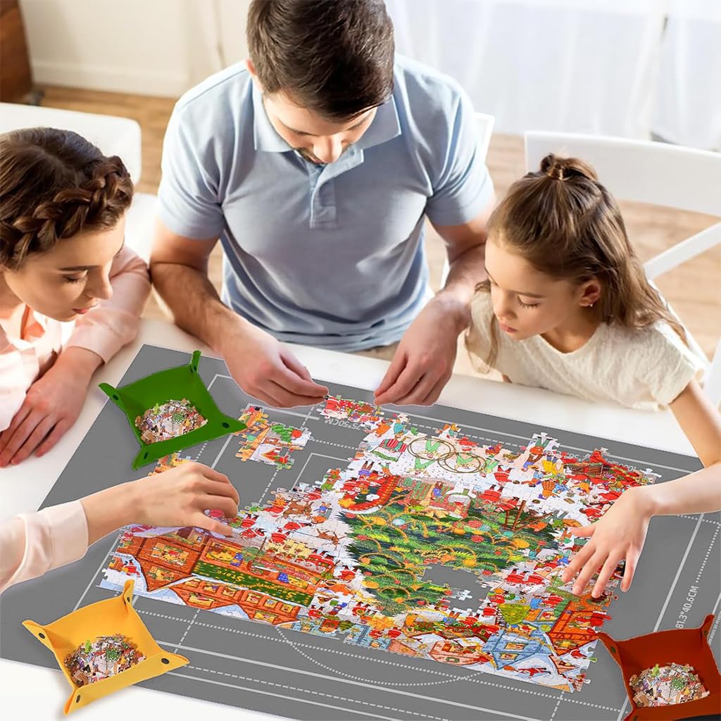 PATPAT Felt Puzzle Floor Mat for 1500 Piece Jigsaws with Air Pillar Pump and 4 Trays | 26x46 in Organizer Set