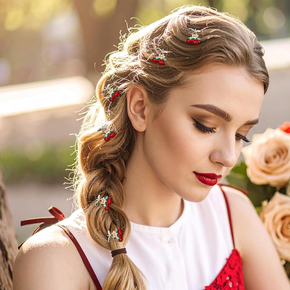 MAYCREATE Cherry Claw Hair Clips for Women featuring Non Slip Grip and Acrylic Alloy Design | 2Pcs Small Fashion Accessories