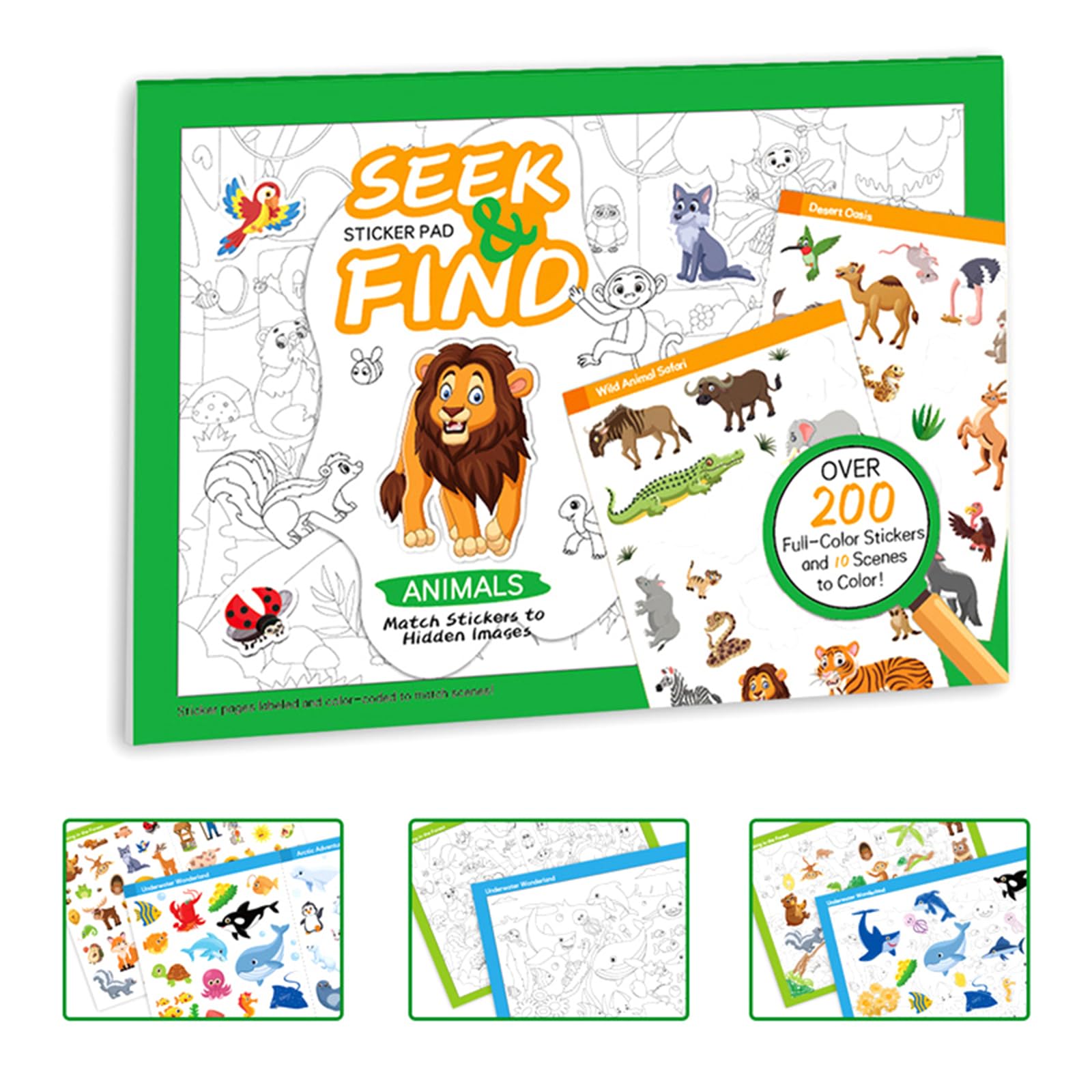 PATPAT® Sticker Book for Children Aged 3-6 Years Old, Early Childhood Education, Fun DIY, Search and Find Animal Sticker Book-Multicolor