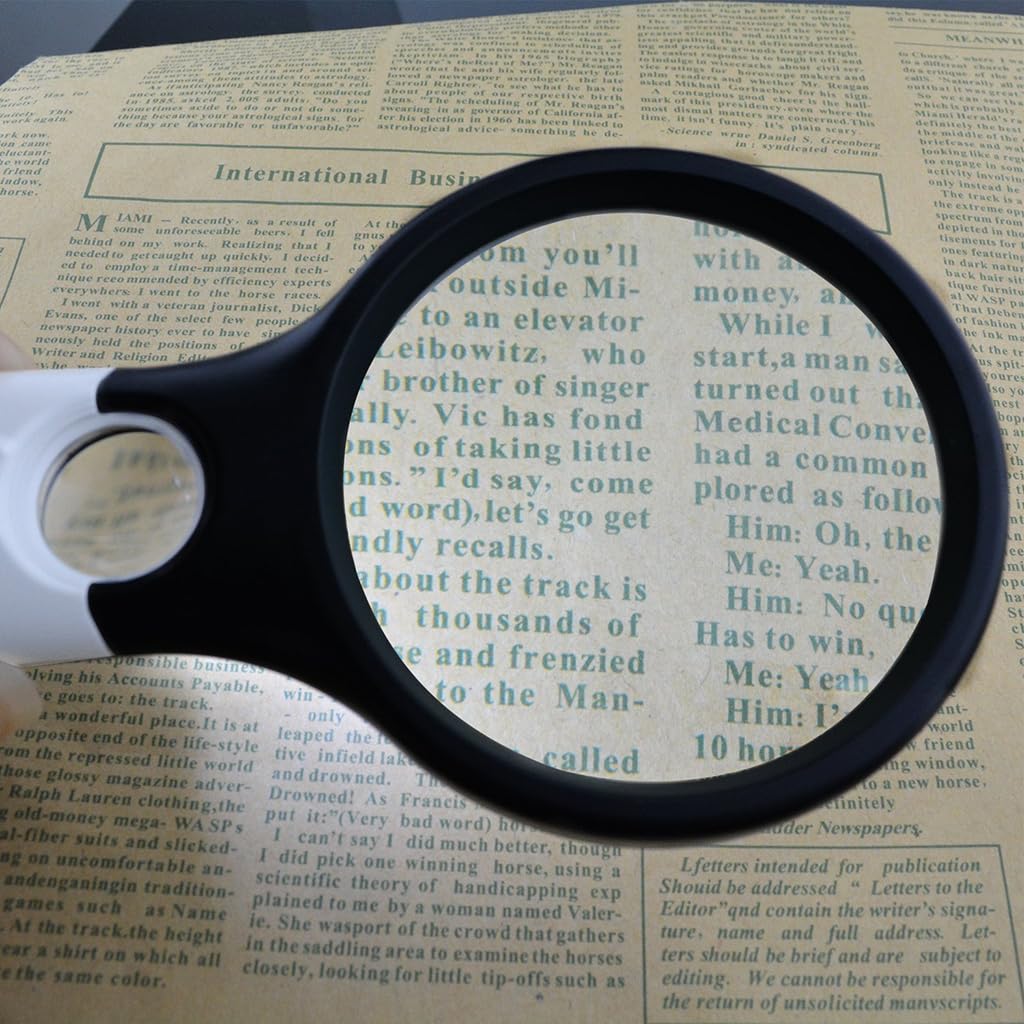 ZIBUYU Handheld Magnifier with 3 LED Lights and 3X & 45x Lenses | Ideal for Reading