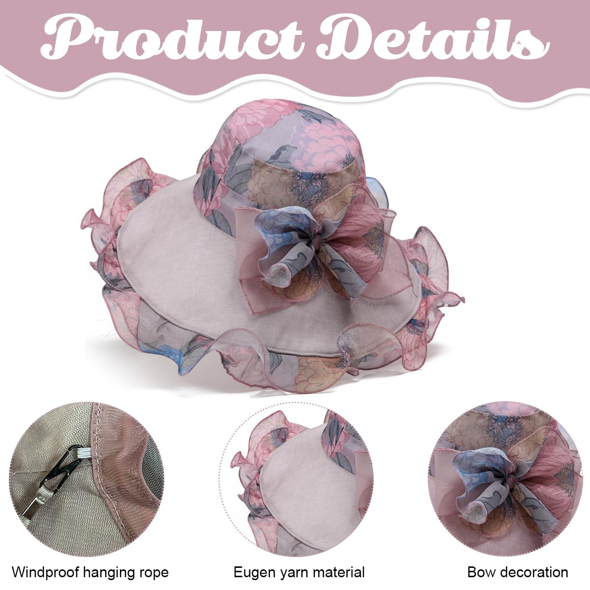 Venzina Large Bucket Hat for Women with Wide Brim featuring Lace Trim and Floral Prints | Lightweight Dacron Summer Sun Protection