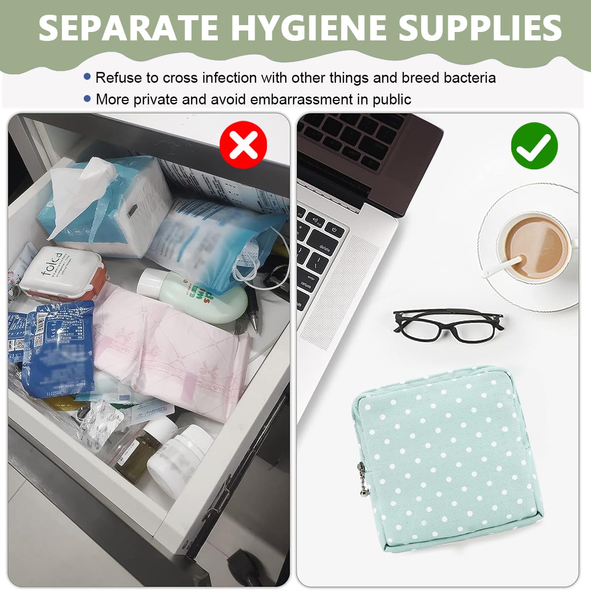 MAYCREATE Sanitary Napkin Pouch Set for Travel with Zipper Closure and Polyester Fabric | 2 Pack 15×15 cm Storage Bags for Women