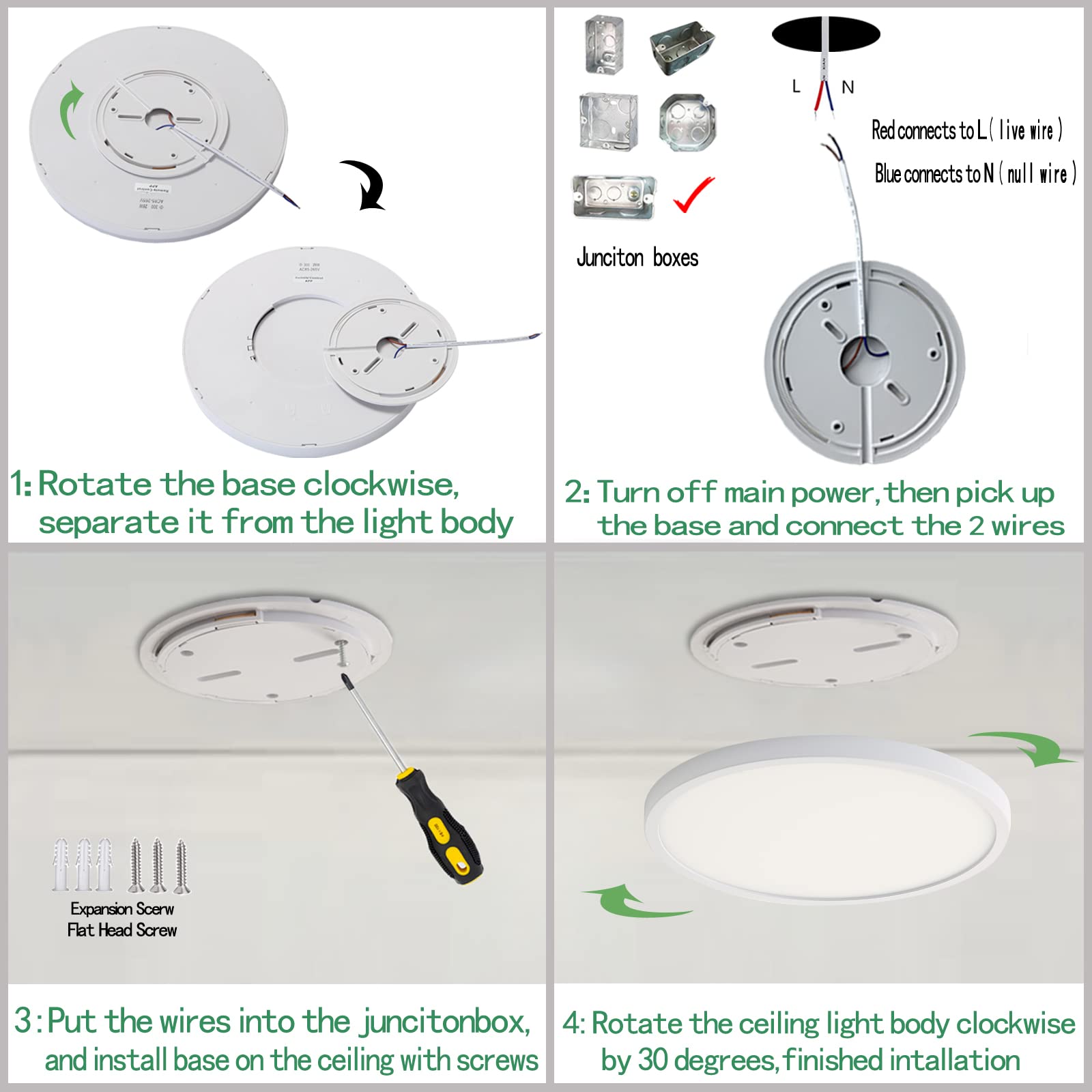 ELEPHANTBOAT LED Ceiling Light for Living Room with 9 inch Ultra Thin Design and 24W Bright 6500K White | Fireproof PC Housing