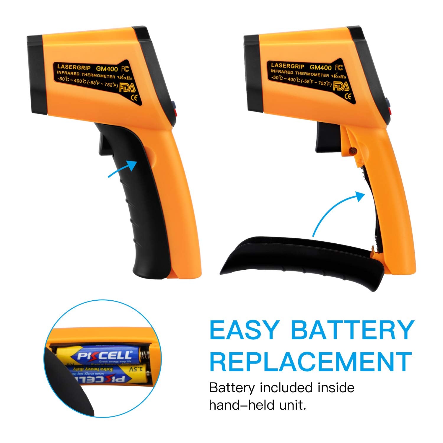 ZIBUYU Infrared Thermometer for Cooking and Industrial Use featuring Backlit LCD Display | Measures -50°C to 400°C with 1s Response