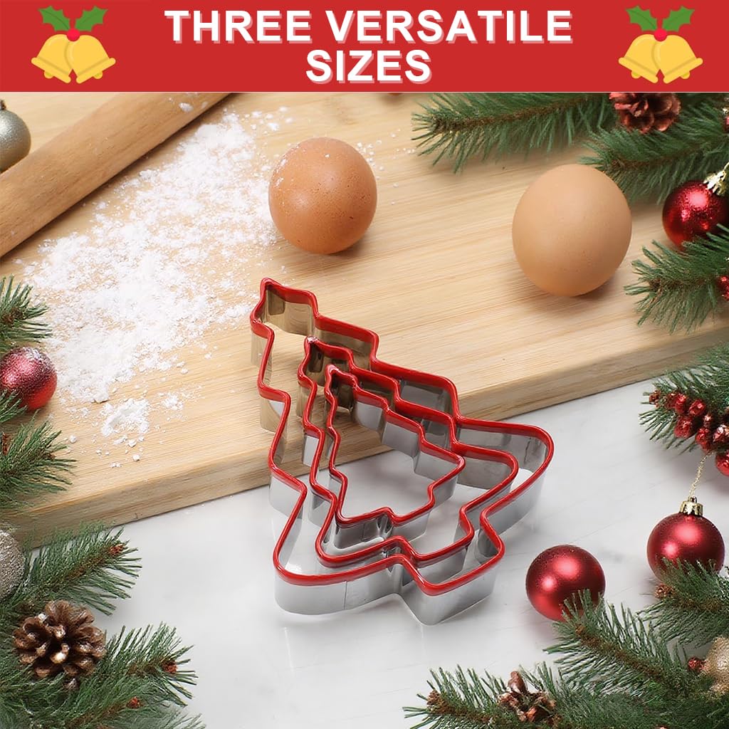 HASTHIP Christmas Tree Cookie Cutters Set for Holiday Baking with 3 Sizes 7.5–12cm Stainless Steel | Family DIY Cookie Making