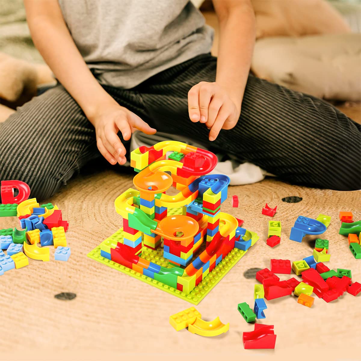 PATPAT Marble Run Building Blocks 168 pcs for Kids with Connectable Tube Rails | BPA Free STEM Toy
