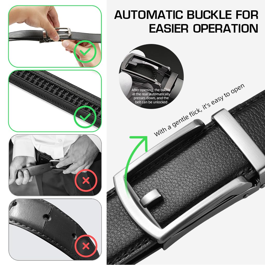 GUSTAVE Belts for Men for Business and Casual Wear featuring Auto Lock Buckle | 125cm Leather