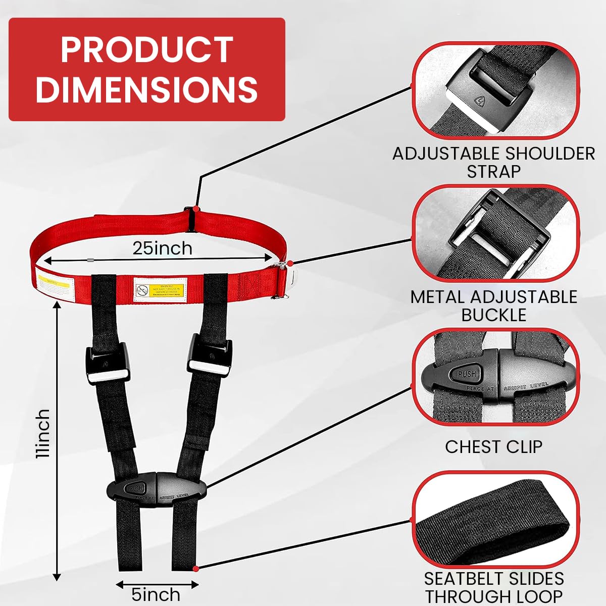 SNOWIE SOFT Child Safety Harness for Airplane Seats with Quick Release Buckle and Storage Bag