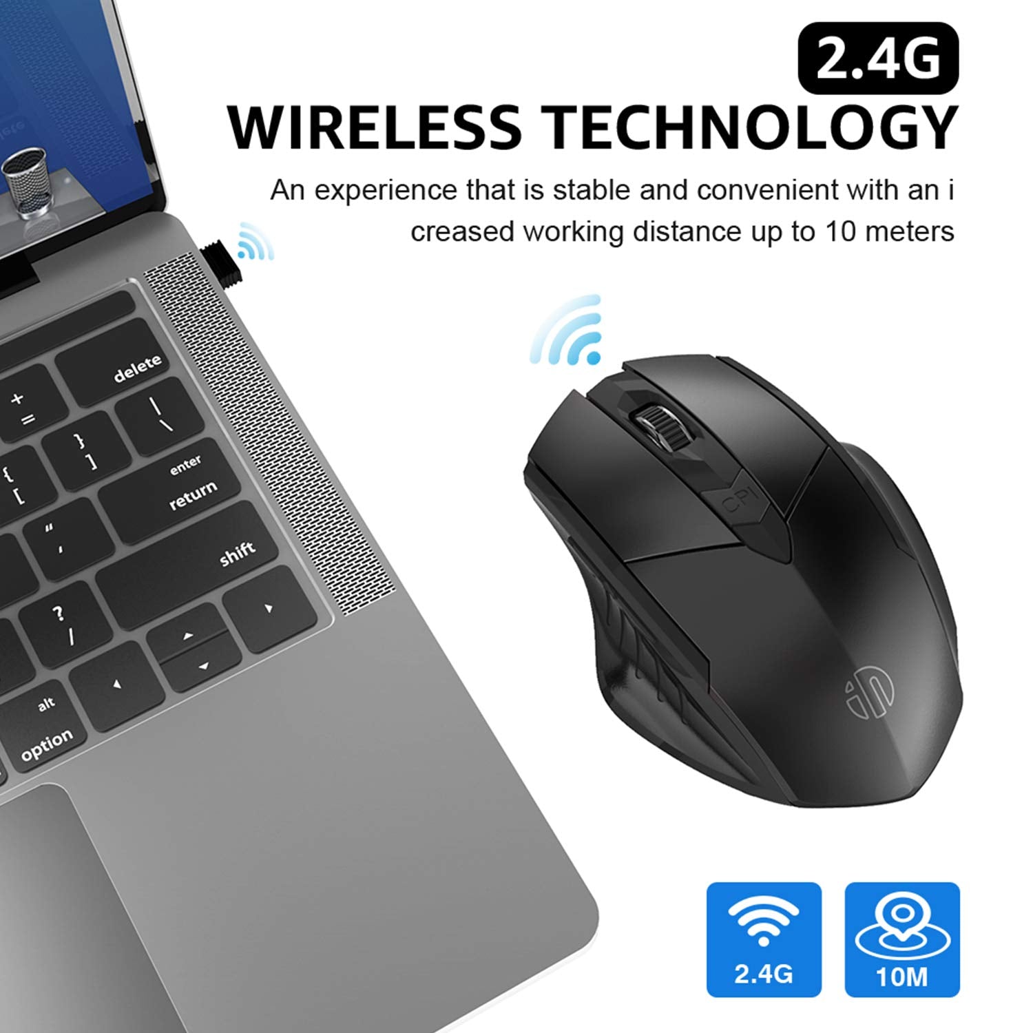 Verilux Wireless Mouse Rechargeable, Inphic Ergonomic Silent Click USB 2.4G Cordless Mouse for Laptop PC Computer Tablets Windows Linux, 6 Buttons, 1600DPI 3 Adjustment Level