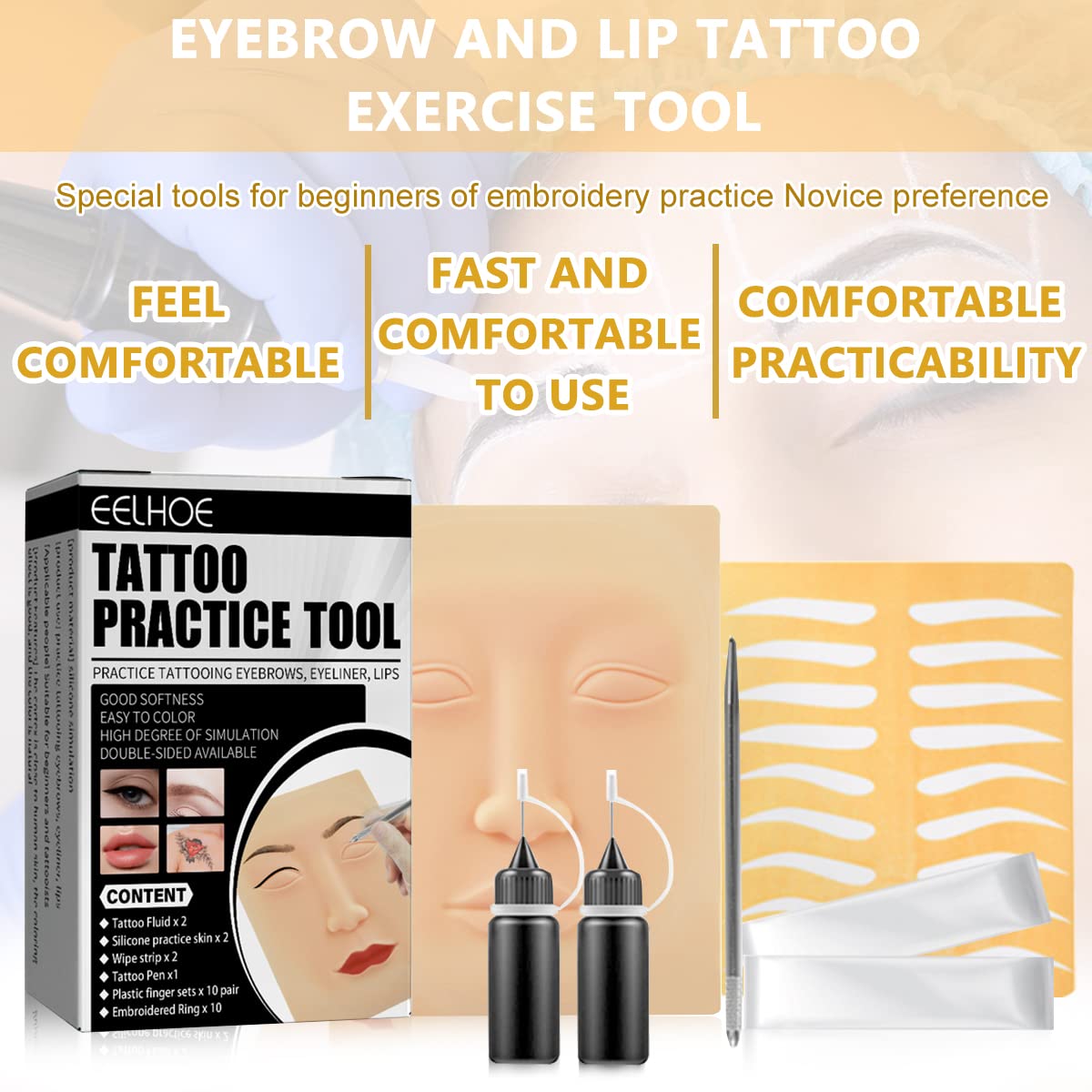 MAYCREATE Eyebrow Tattoo Kit for Practice with Silicone Skin and 2 Color Pigments | Training Set