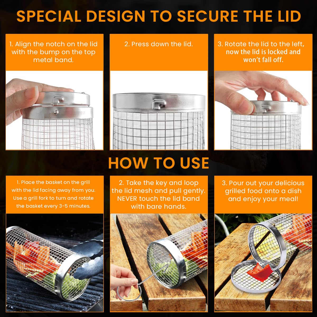 Proberos BBQ Grill Basket for Outdoor Cooking with 30cm Tube and 360 Degree Heat Distribution | Stainless Steel Kit with Lifting Hook