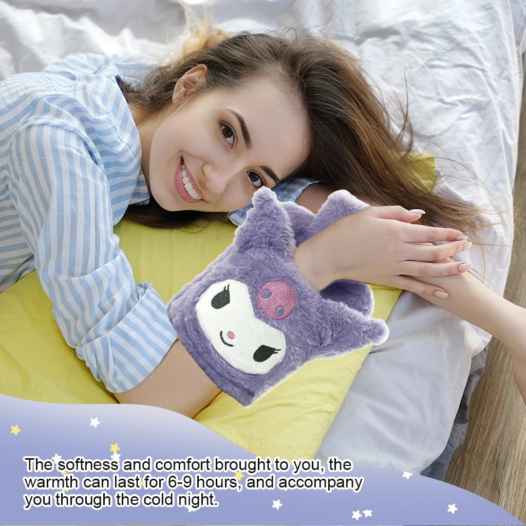 HANNEA Kuromi Hot Water Bag Set for Period Pain Relief with 1000ml PVC Bottle and Plush Cover