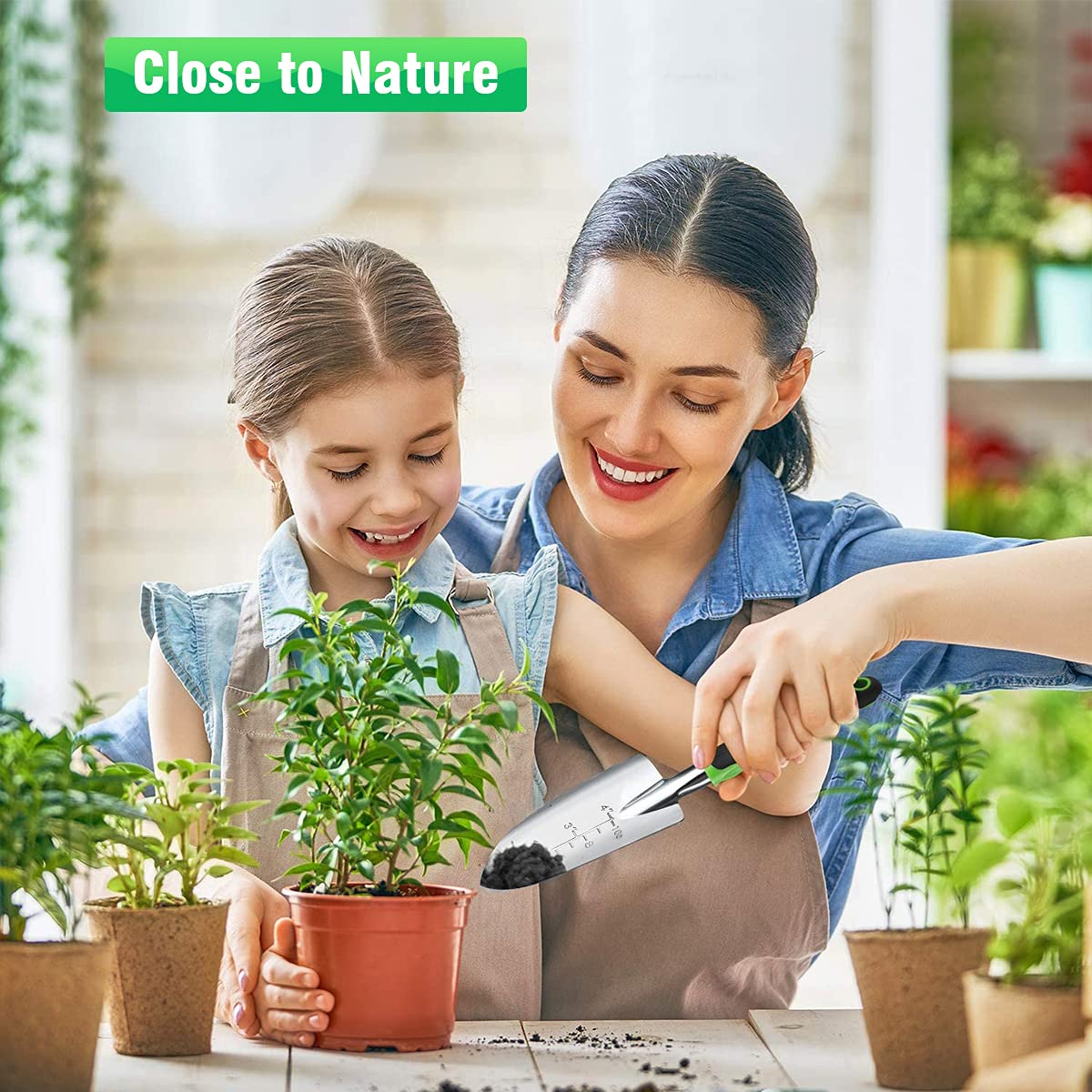 HASTHIP Garden Tool Set for Home Gardening with Rubber Handles and Stainless Steel Tools | 4Pcs Spade Cultivator Pruner Gloves