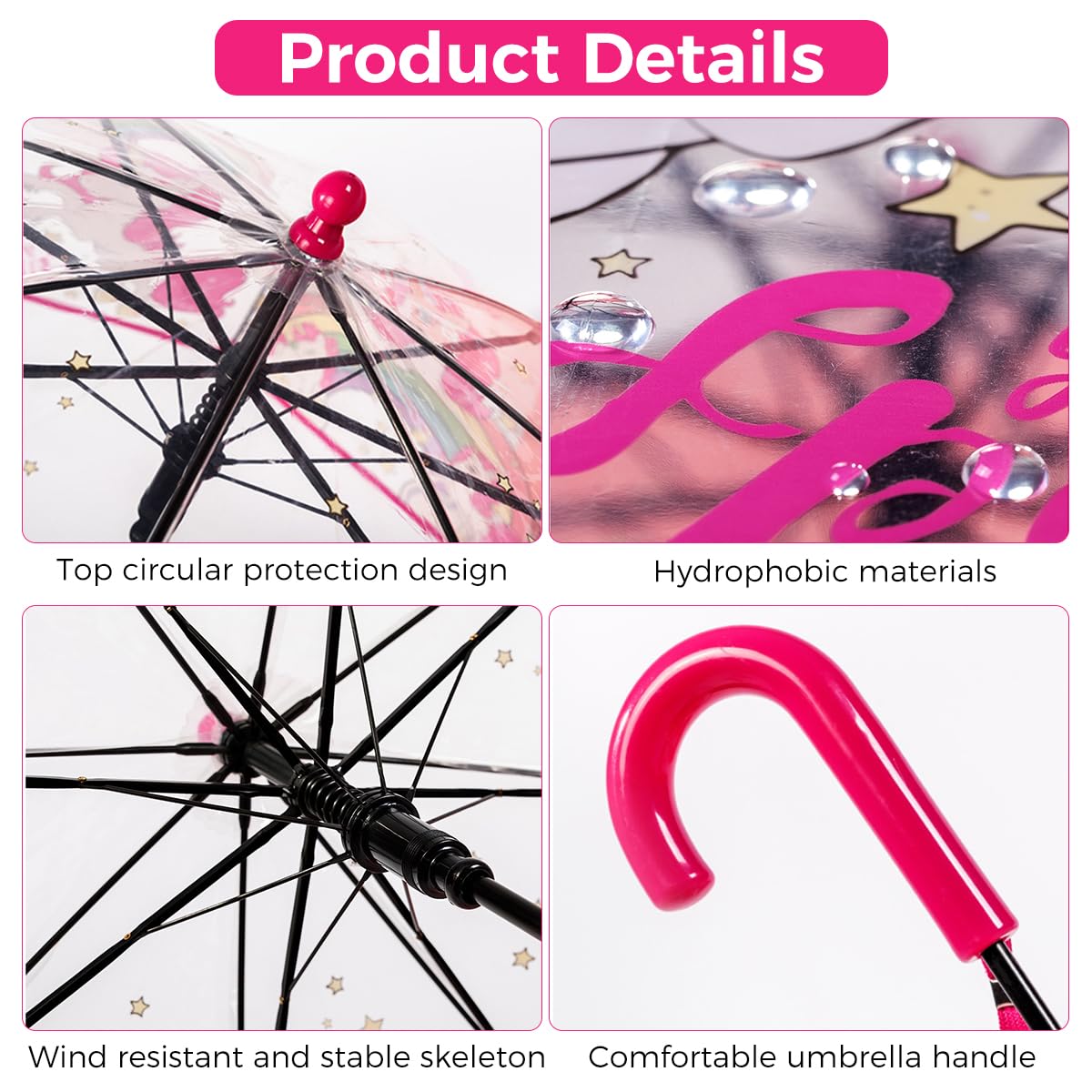 PATPAT Kids Umbrella for Rain with 70 cm Dome and 8‑Rib Glass Fiber Frame | Unicorn Design