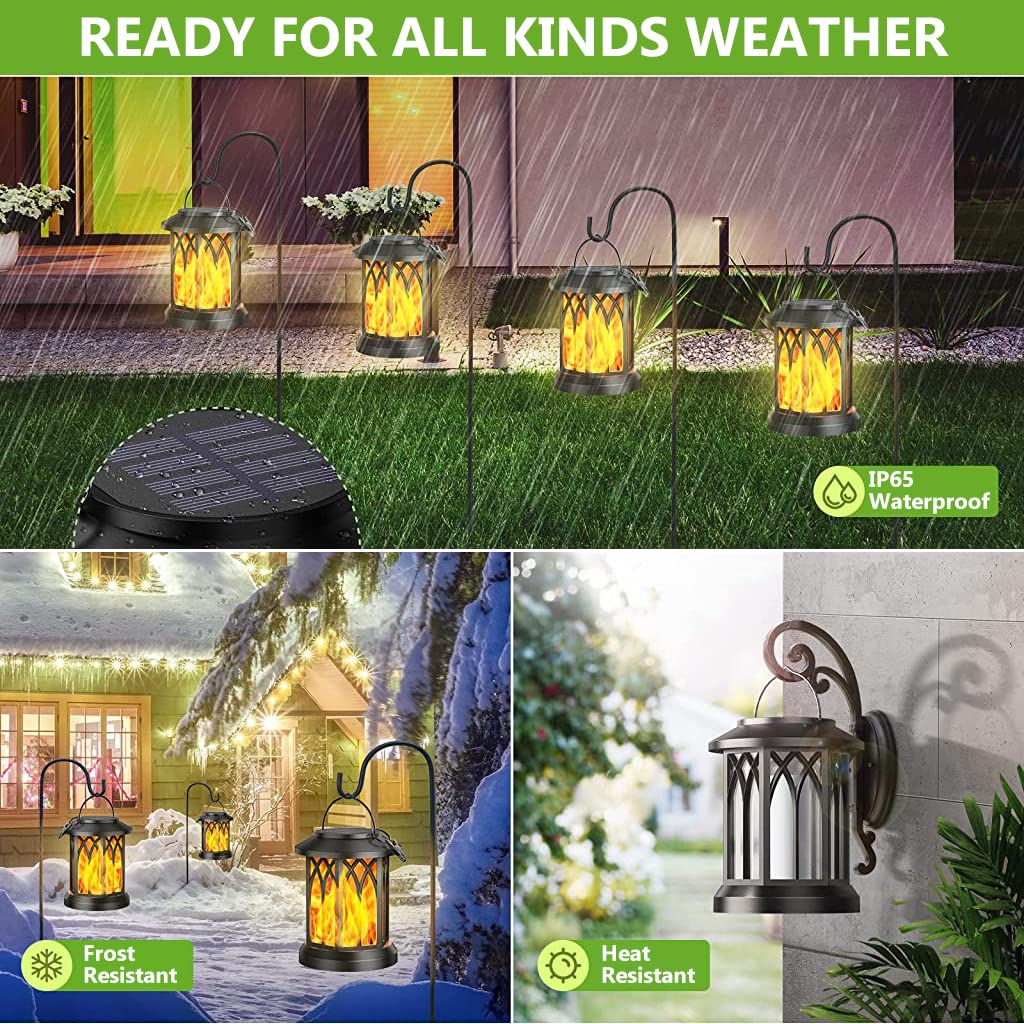 ELEPHANTBOAT® 2Pcs Solar Lantern Light, Solar Light Outdoor, Solar Garden Lights, Solar Metal Lantern Realistic Flickering Flame Lamp Camping Light with Handle & Clip Led Candle Lights