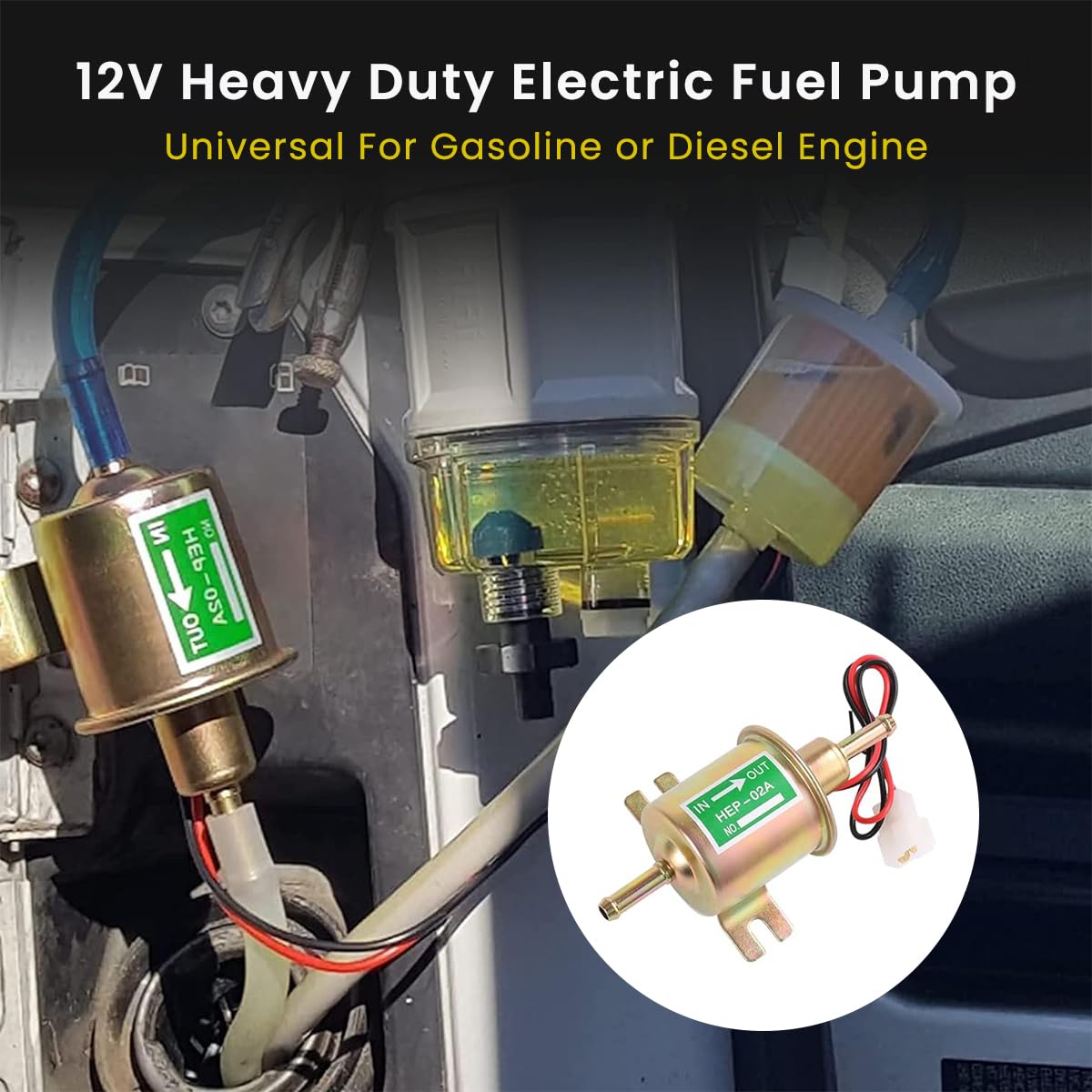 STHIRA Electric Fuel Pump for Lawn Mower and Carburetor featuring Built‑in Check Valve and 2.5–4 psi Output | Compact 12V Inline Design