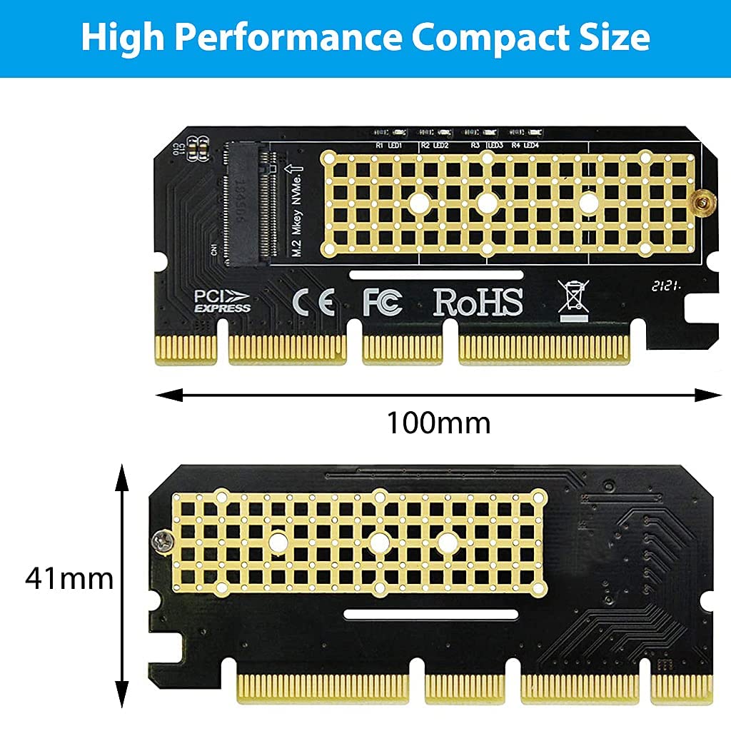 Verilux® NVME Adapter PCIe x16 with Gel Pad, M.2 NVME to PCIE 3.0 Adapter Card for Key M 2230, 2242, 2260, 2280 Size M.2 SSD, Support PCIe x4 x8 x16 Slot (Not Support AHCI SSD, Key B,Key B+M