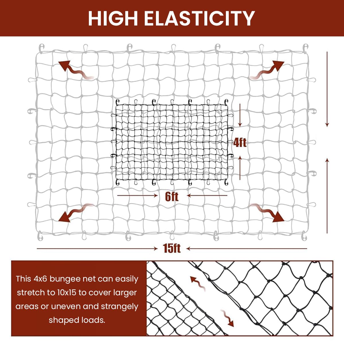 STHIRA Elastic Cargo Net for Vehicles 47.2x35.4 in with 12 Hooks and Carabiners | Weather-Resistant Mesh for Trucks and SUVs