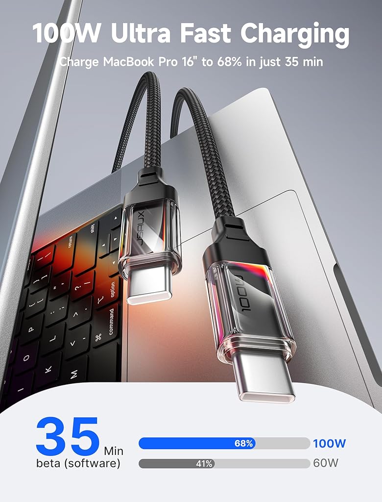 JSAUX® USB C Cable 100W PD Fast Charging USB C Cable USB C to USB C Data Cable 6.6FT USB C Cord Supports 480Mbps Data Transfer Nylon Braided Type C Cable for iPhone 15, MacBook Pro/Air, Galaxy S22