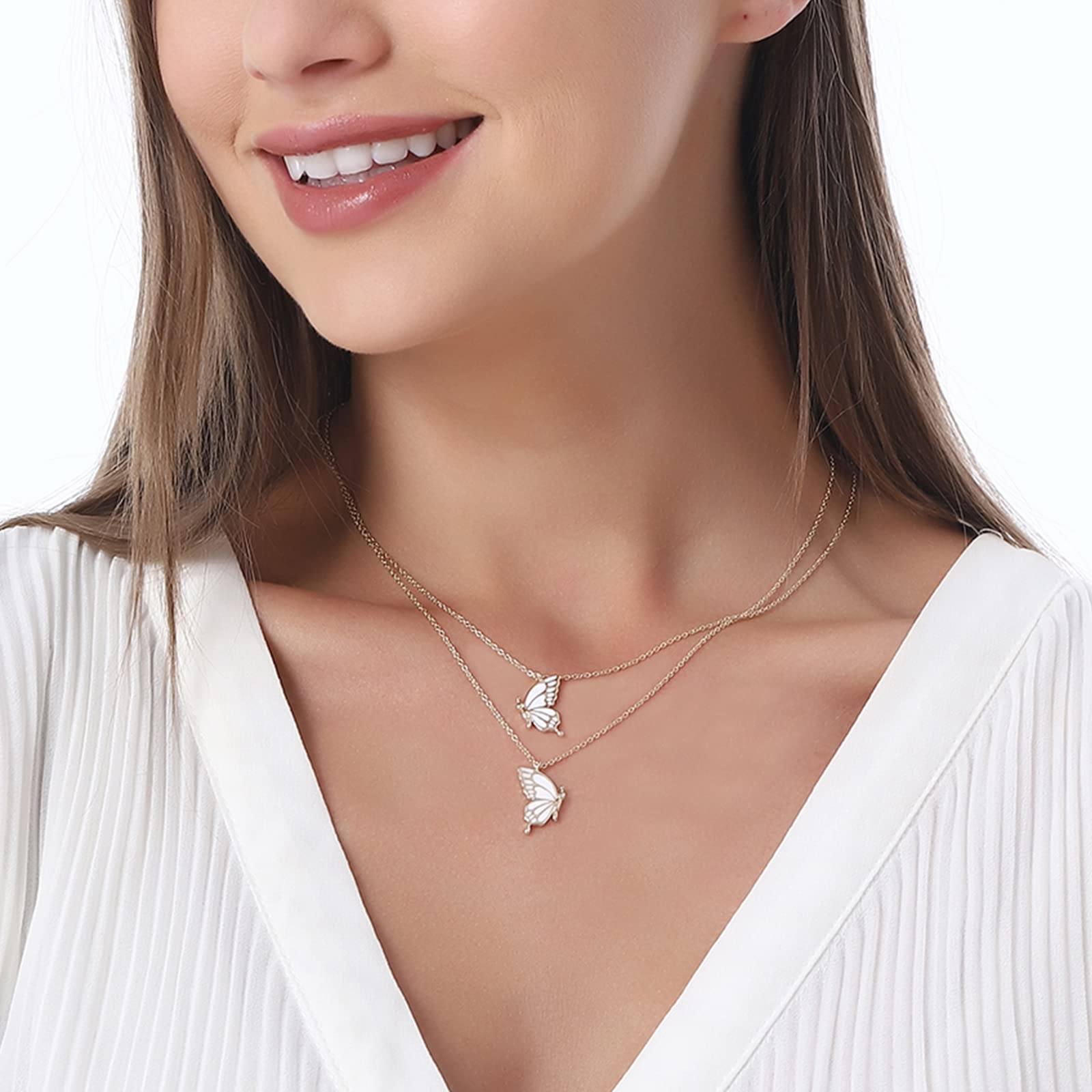 SANNIDHI Butterfly Necklace for Women and Girls 45+7cm Alloy Pendant | Golden Friendship Gift Pair