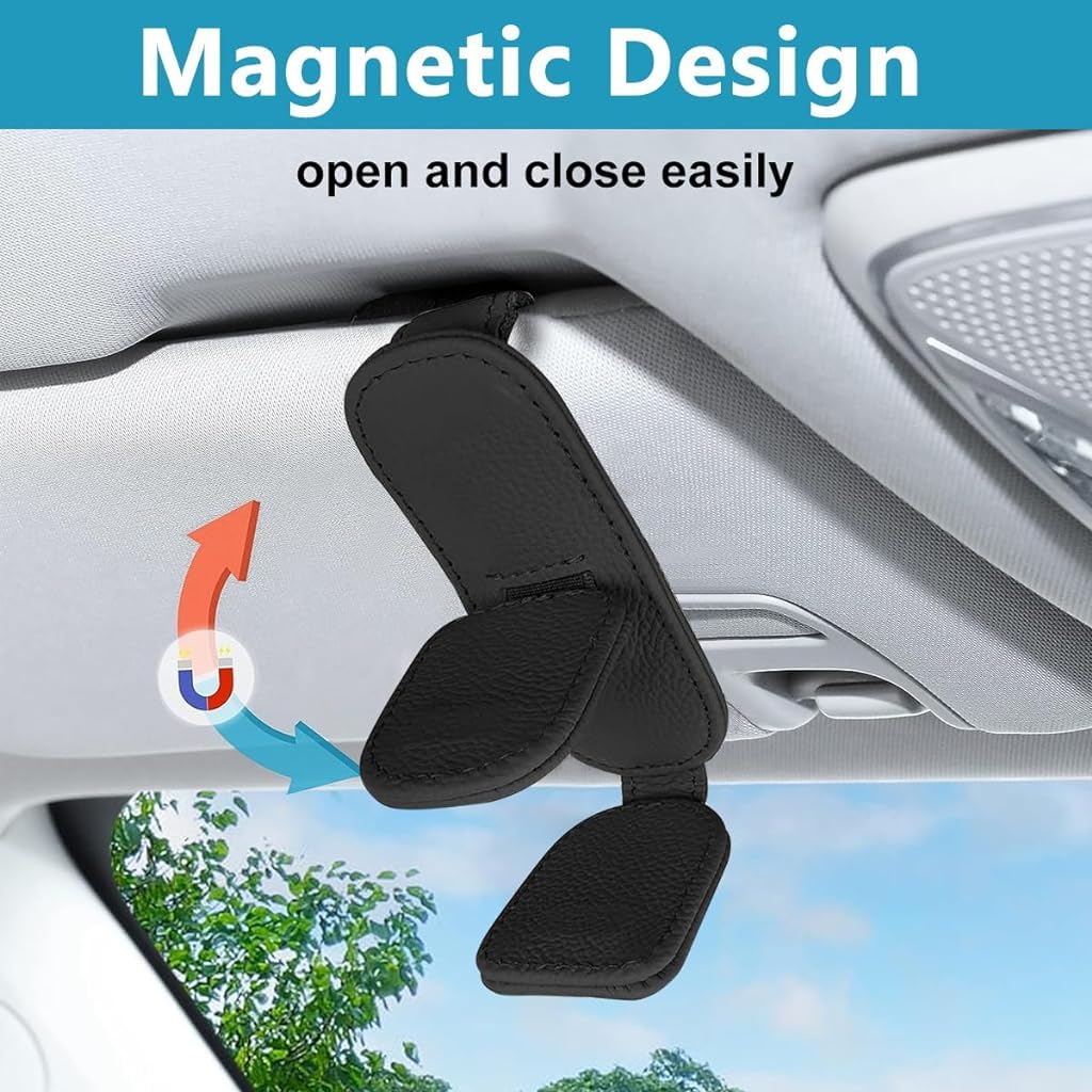 STHIRA Sunglasses Holder for Car with Magnet Clip and PU Leather Design | Holds 2 Pairs