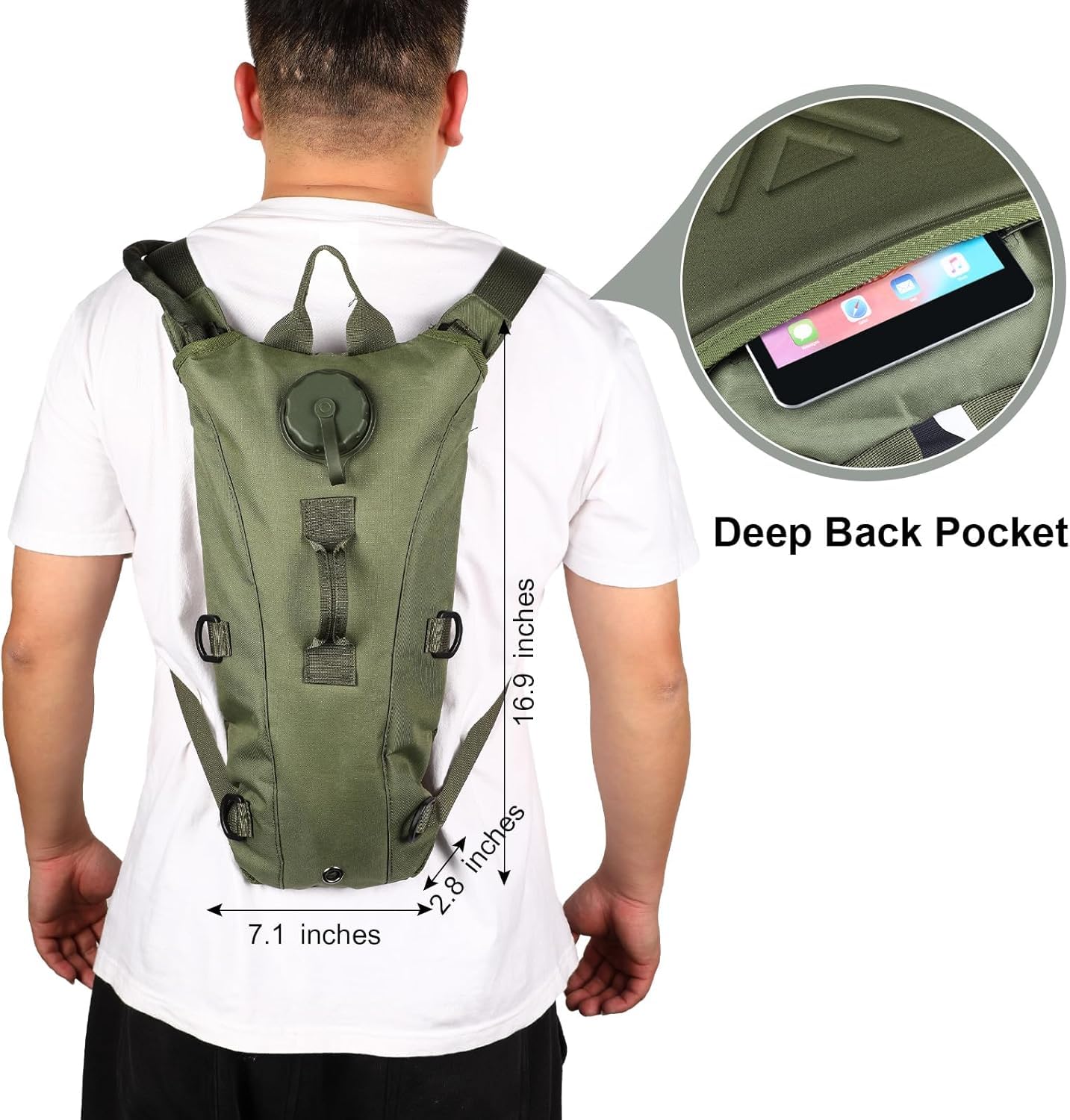 Optifit Trekking Hydration Backpack with 3L BPA Free Bladder featuring Leak Proof Tube | Waterproof Army Green for Hiking Biking and Running