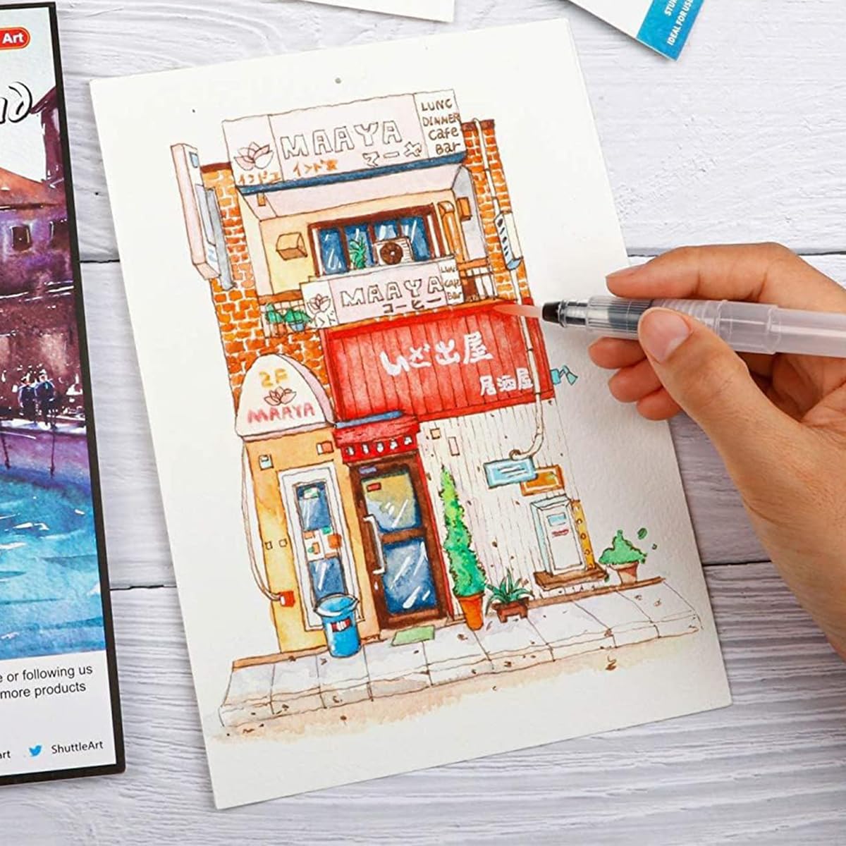 HASTHIP Watercolor Paint Set for Students and Artists with 24 Colors in Metal Box | Includes Brush Pen