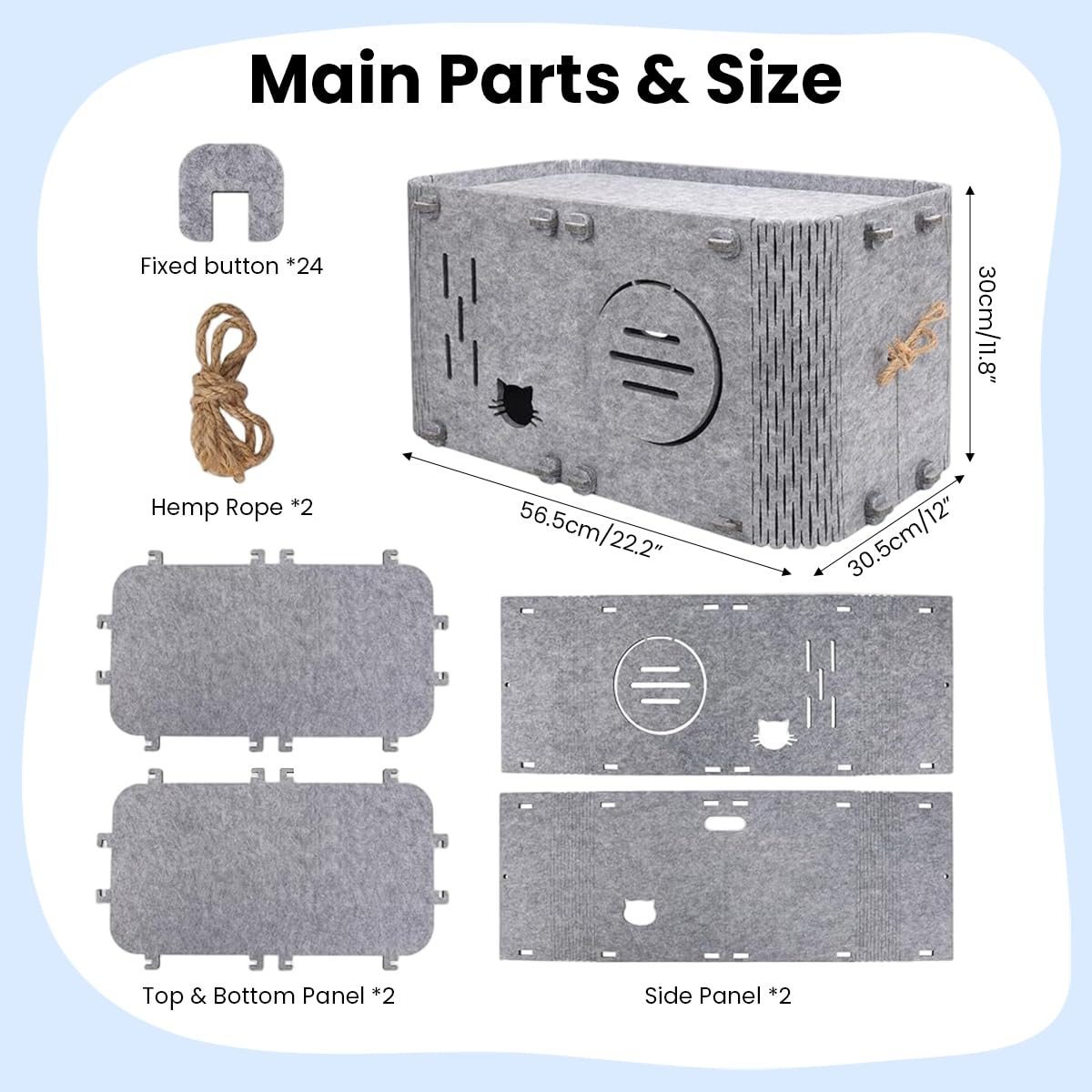 Qpets Cat Hiding Cave for Play and Rest featuring Open Hole Felt Design 60x35x30cm | DIY Assembly Scratcher Box