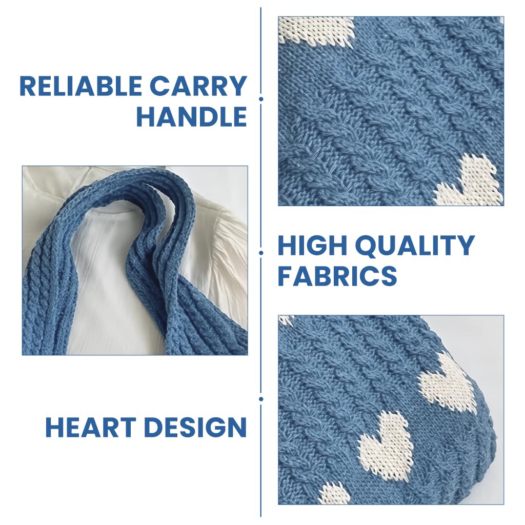 Zibuyu Crochet Heart Tote Bag for Work School and Beach with Plush Charm | Cream and Red Knit Style