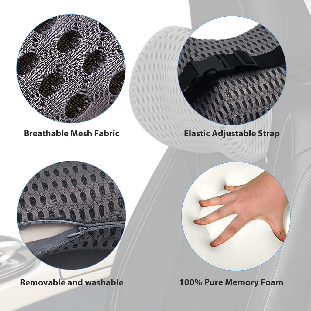 STHIRA Car Neck Rest Pillow for Driving with Adjustable Strap and Ergonomic Curve Design | 30cm Breathable Memory Foam Support