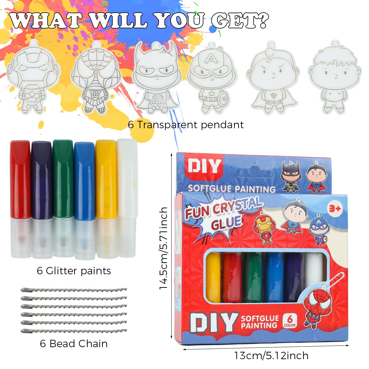 PATPAT DIY Glass Painting Kit for Kids & Adults with 6 Cartoon Designs and Quick Dry Resin | Fun Keychain & Bag Ornament Craft Set